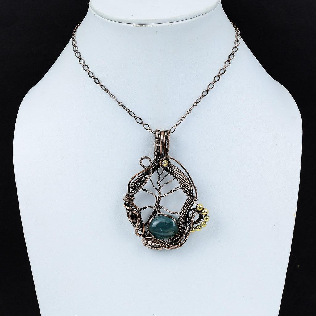 Baum des Lebens Aquamarin Anhänger Kupferdraht gewickelter Anhänger Handgefertigter Kupferschmuck Sehr hübscher Edelsteinanhänger Geschenk für sie Heilstein