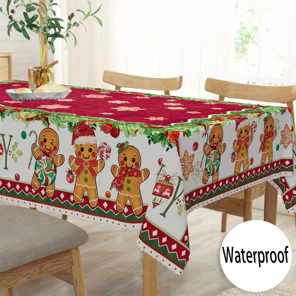 Christmas Gingerbread Man Rectangle Tablecloth Table Decor Winter Xmas Waterproof Table Cloths Table Decor Navidad Decorations