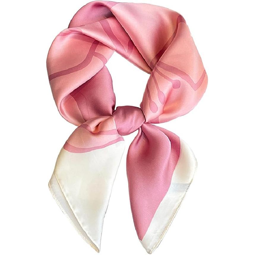 Satin Bandanas Head Scarf For Women Hair Scarves Accessories Lightweight Fashion Wrap Neck Silk Sleeping Headscarf A8-pink Flowers(27.5 X 27