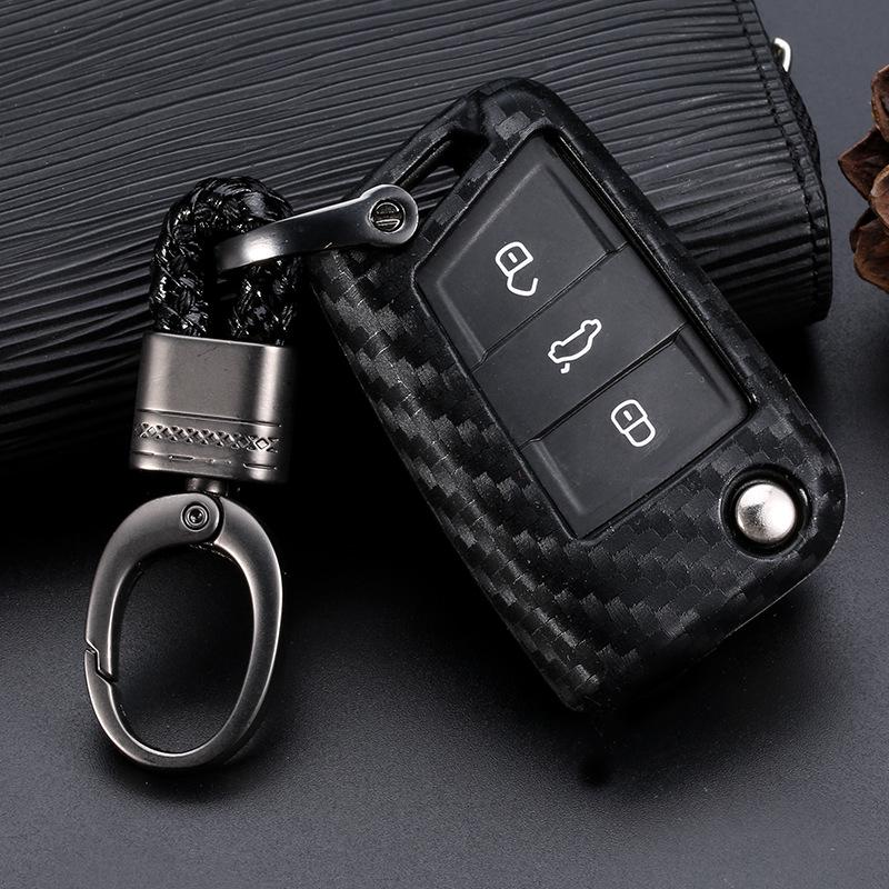 Carbon Fiber Silicone Key Case for VW Lamando, Golf 7, New Tiguan L, Teramont