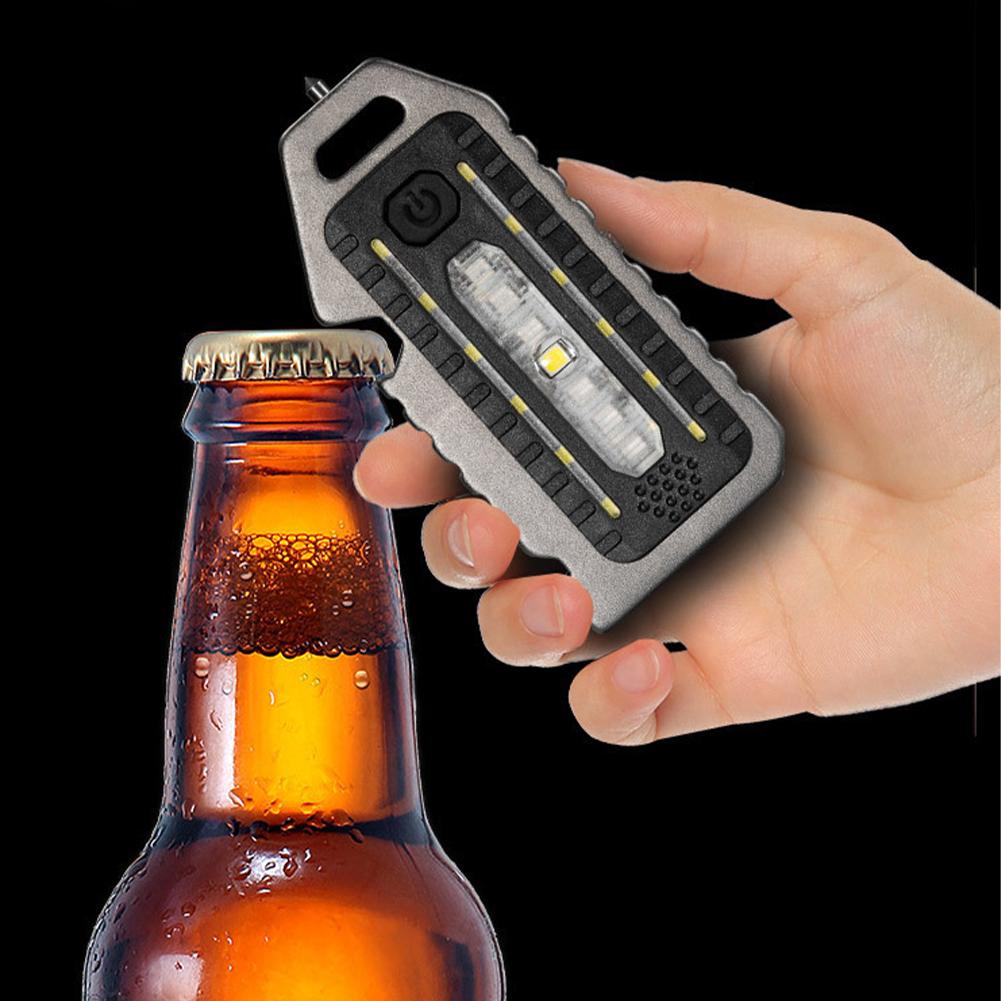 Multifunctional Keychain Light Outdoor Emergency Survival Whistle Bottle Opener Broken Window Hammer Night Riding Warning Light