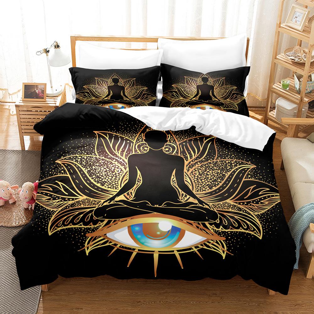 3D Buddha Bedding Set Microfiber Luxury Printed Down Duvet Cover Pillowcase 2/3 Birthday Gift AU210 * 240 Full Size Quick Drying Soft Home Textile