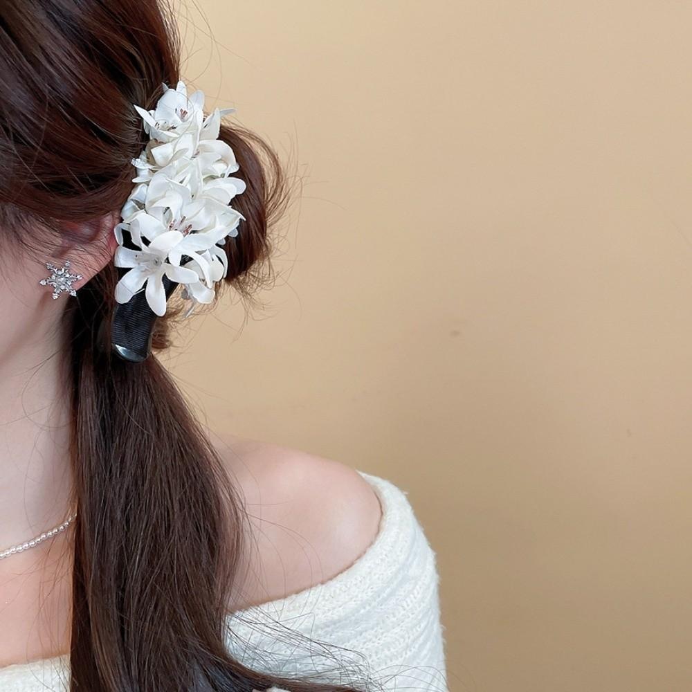 Acrylic Hanfu Hair Clip Cloth Ponytail Holder Fairy Flower Hairpin  Party