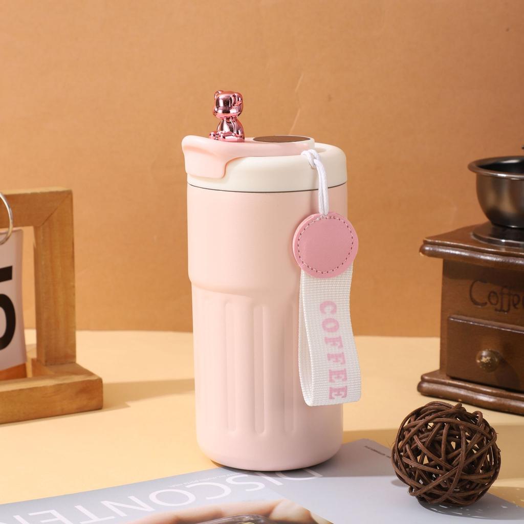 Intelligent Temperature-Indicating Stainless Stee lVacuum cup Insulated Beverage Cup with Carry Strap