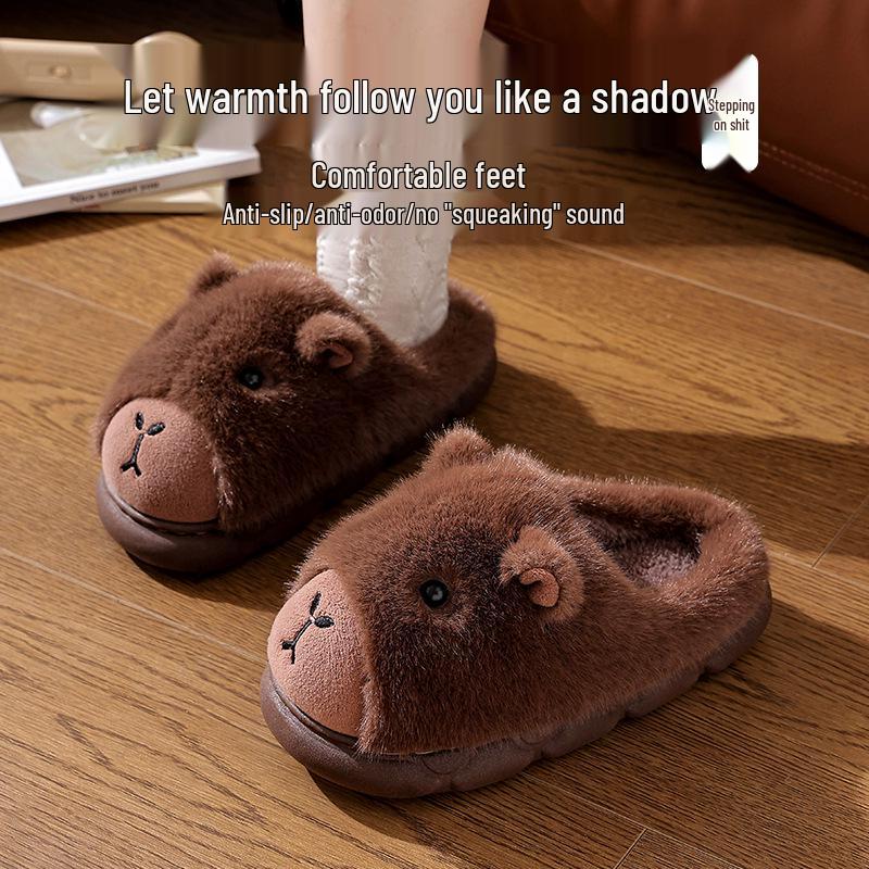 Capybara Cotton Plush Slippers - Winter 2025 | Men's & Women's Warm, Thick-Soled Indoor Footwear