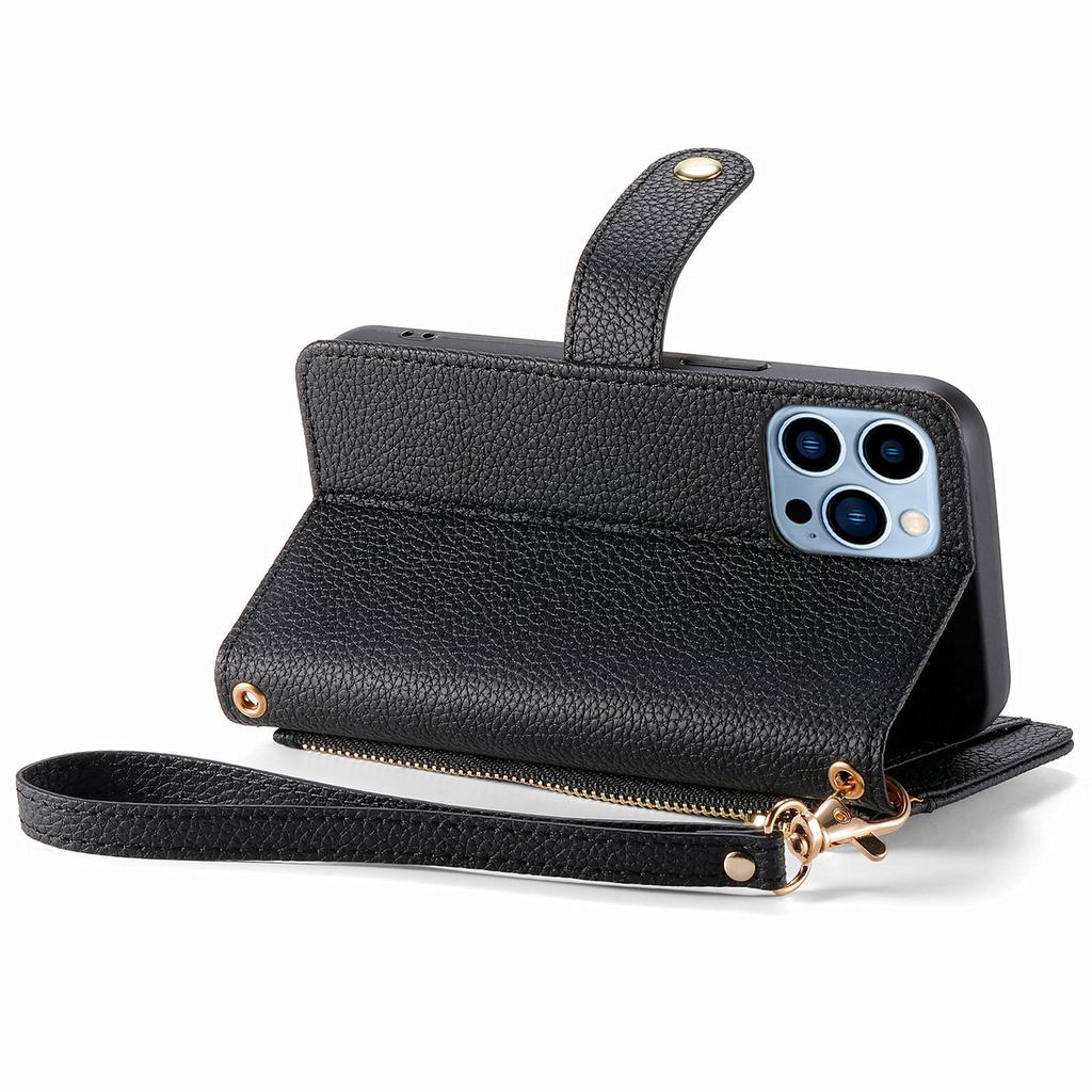 Für iPhone 13 Pro Hülle RFID-Blockierender Reißverschluss Leder Handyhülle mit Geldbörsen-Kartenfächern