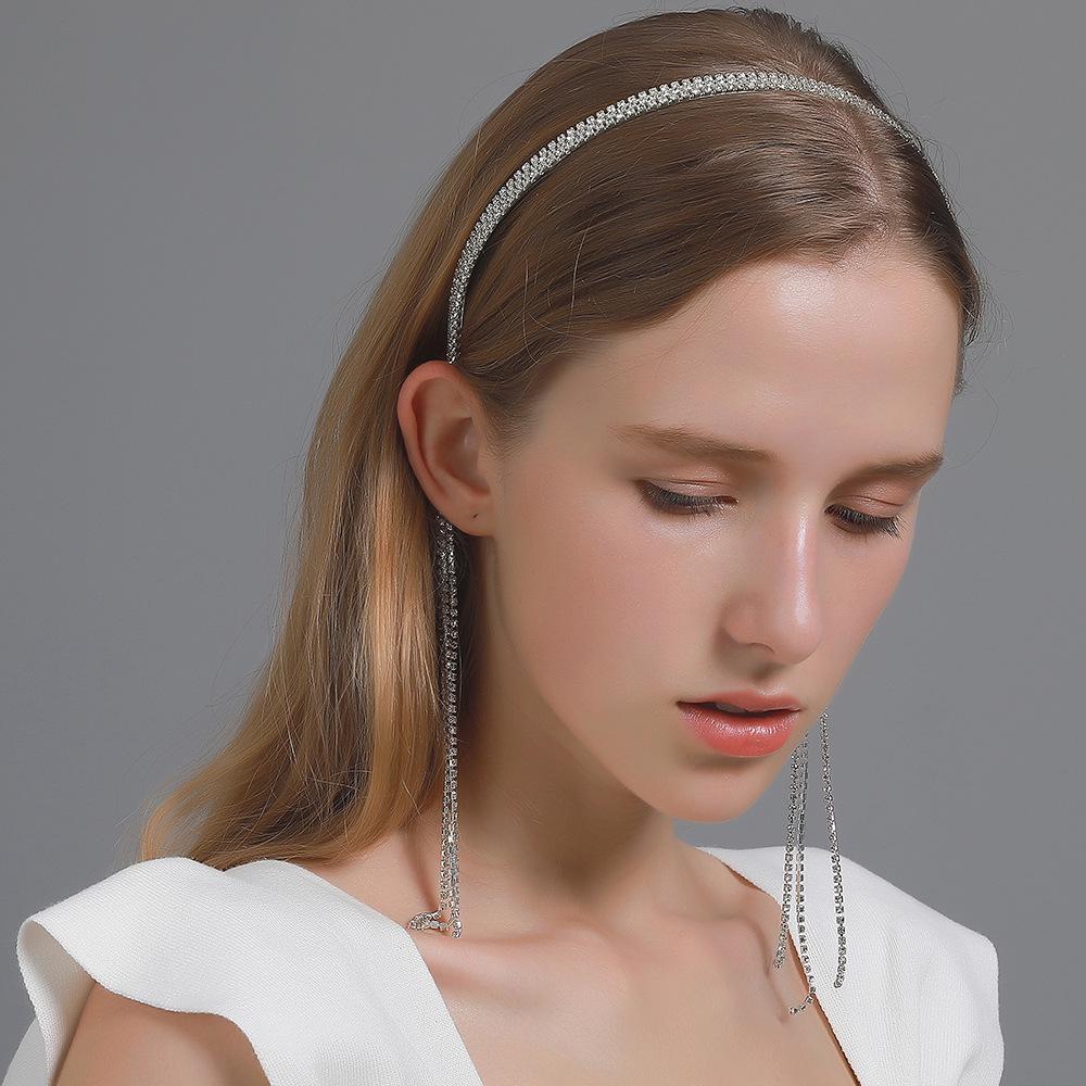 

Celebrity-Style Rhinestone Tassel Headband with Claw Chain and Faux Earrings