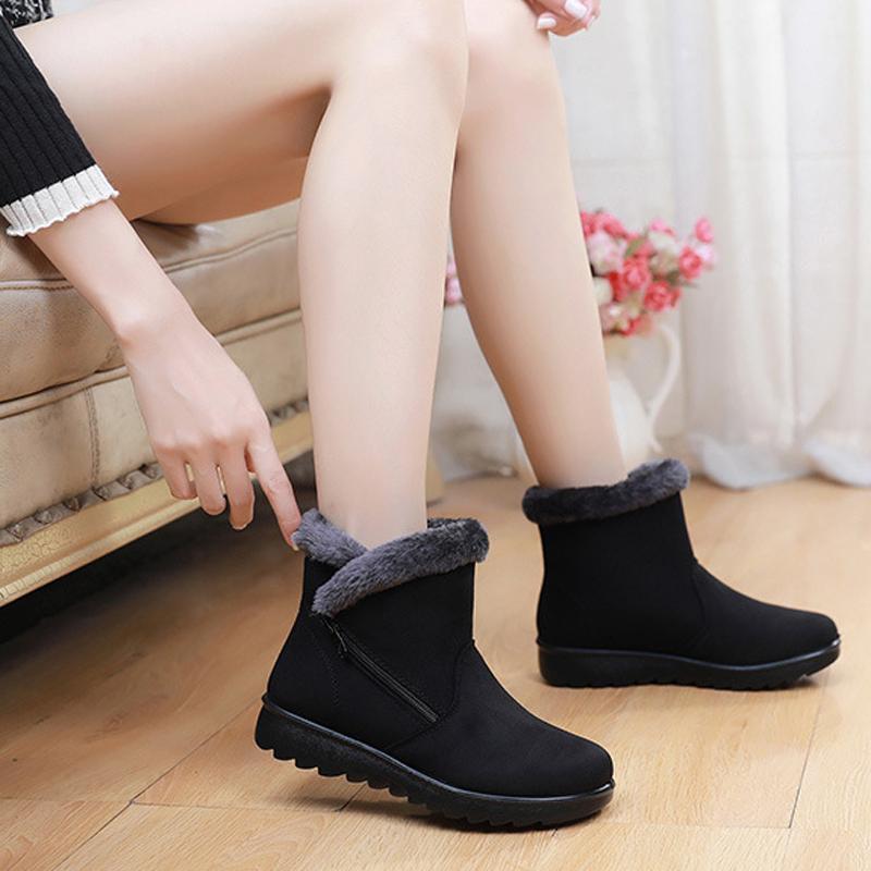 Women Winter Boots Warm Plush Snow Boots Comfortable Casual Ankle Boots Slip-on Women Side Zipper Non-Slip Cotton Shoes WSH3143
