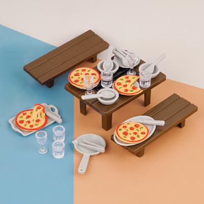 Przystojny Mini Grill Zestaw Kubków do Pizzy Stół Krzesło Model Domku dla Lalek Zabawka Ornament Domku do Zabawy dla Dzieci