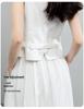 Xin Ge Stylish Black Sleeveless Suit Vest & Pleated Linen Skirt Set
