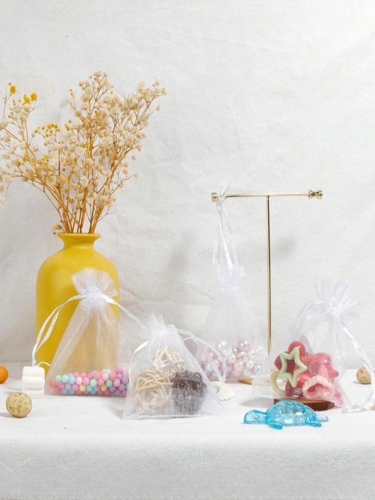 100PCS Premium Sheer Organza White Bags Wedding Favor Bags Jewelry Gift Bags for Party, Christmas, Festival, Bathroom Soaps Bag