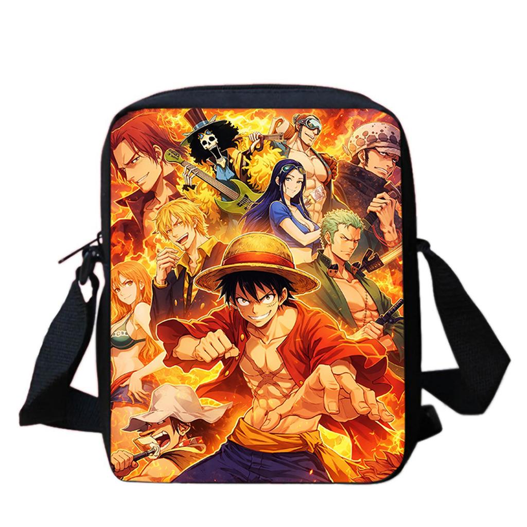 Adjustable Lightweight One Piece Anime Crossbody Bag Sling Shoulder Bag Unisex Casual Bag for School Outdoor Boys Girls Age 6-10