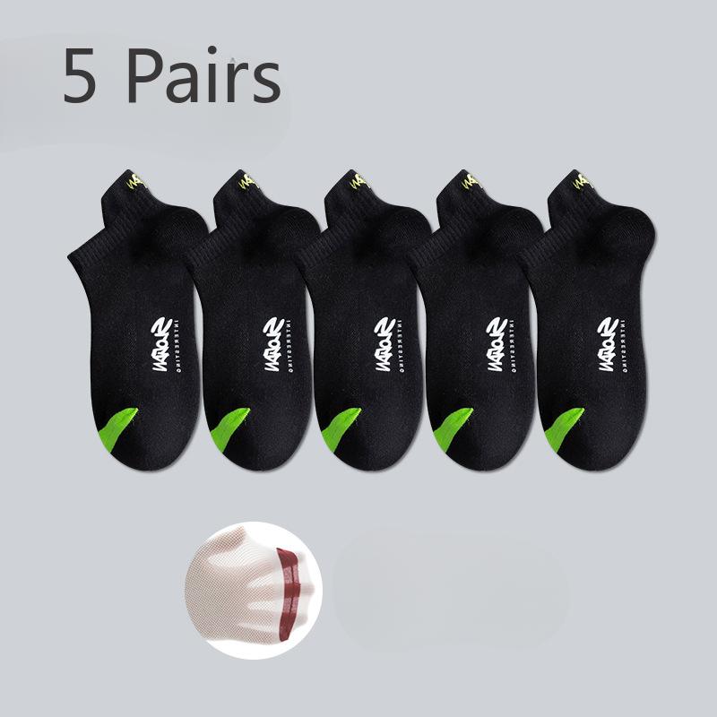

5 пар носков мужские хлопковые с защитой от запаха и влагоотводящие низкие носки-лодочки студенческие сетчатые дышащие спортивные мужские носки 5 pairs чёрный