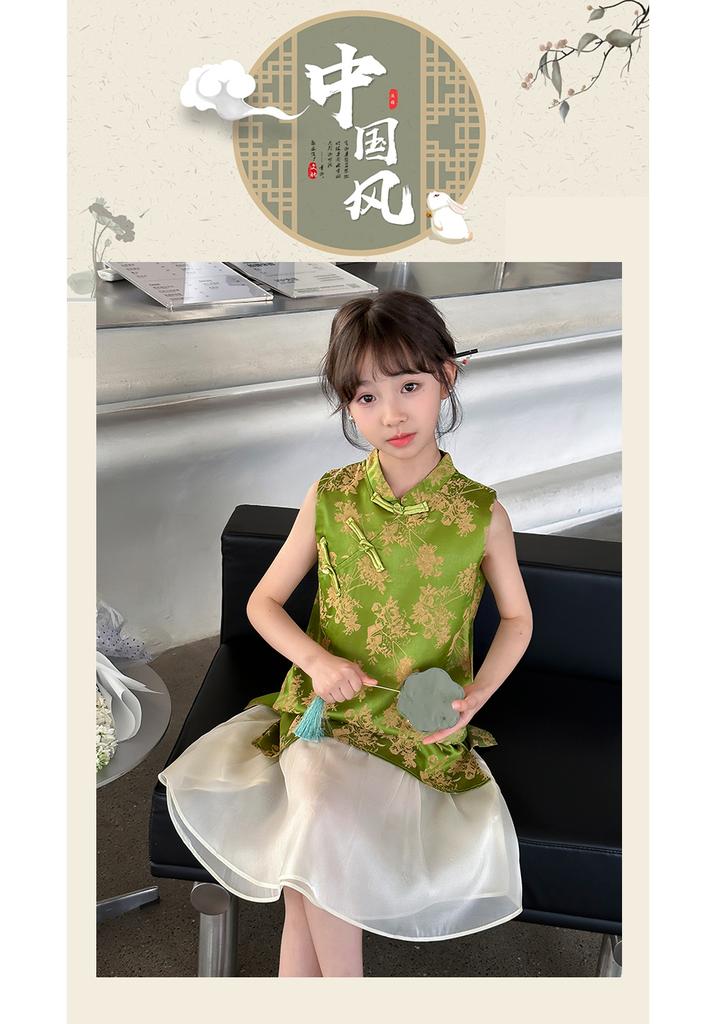 2026 new western-style thin style girls' and little girls' improved cheongsam summer new Chinese Hanfu Chinese style dress