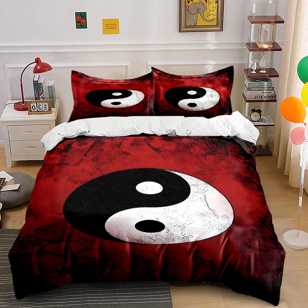 Yin-Yang symbols on red. Bedding sets Duvet cover sets Duvet covers Pillowcases(1 * Duvet Cover 2 * Pillowcases without duvet insert)