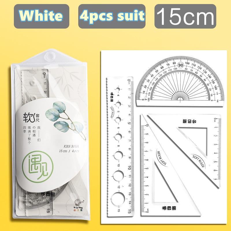 4pcs Soft Ruler Suit 15cm 20cm Flexible Clear Scale Straight Triangular Rulers Protractor Measure Drawing School Supplies