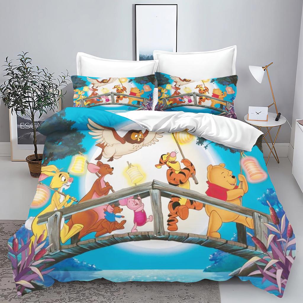 Winnie the Pooh 3-teilig 1 Bettbezug Einteiliges Bettwäsche-Set Comforte Luxus Exquisites Geburtstagsgeschenk Polyester Heimdekoration