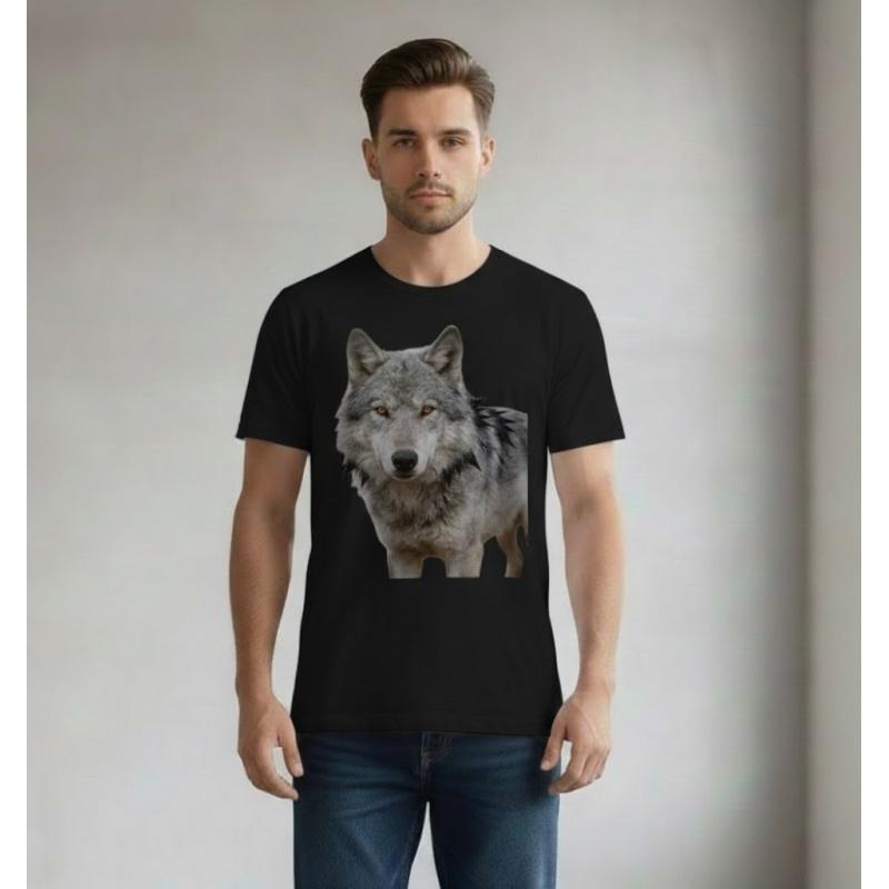 Men's Premium Cotton T-Shirt with Unique Wolf Print - Fashionable Casual Graphic Shirt for Modern Outfits