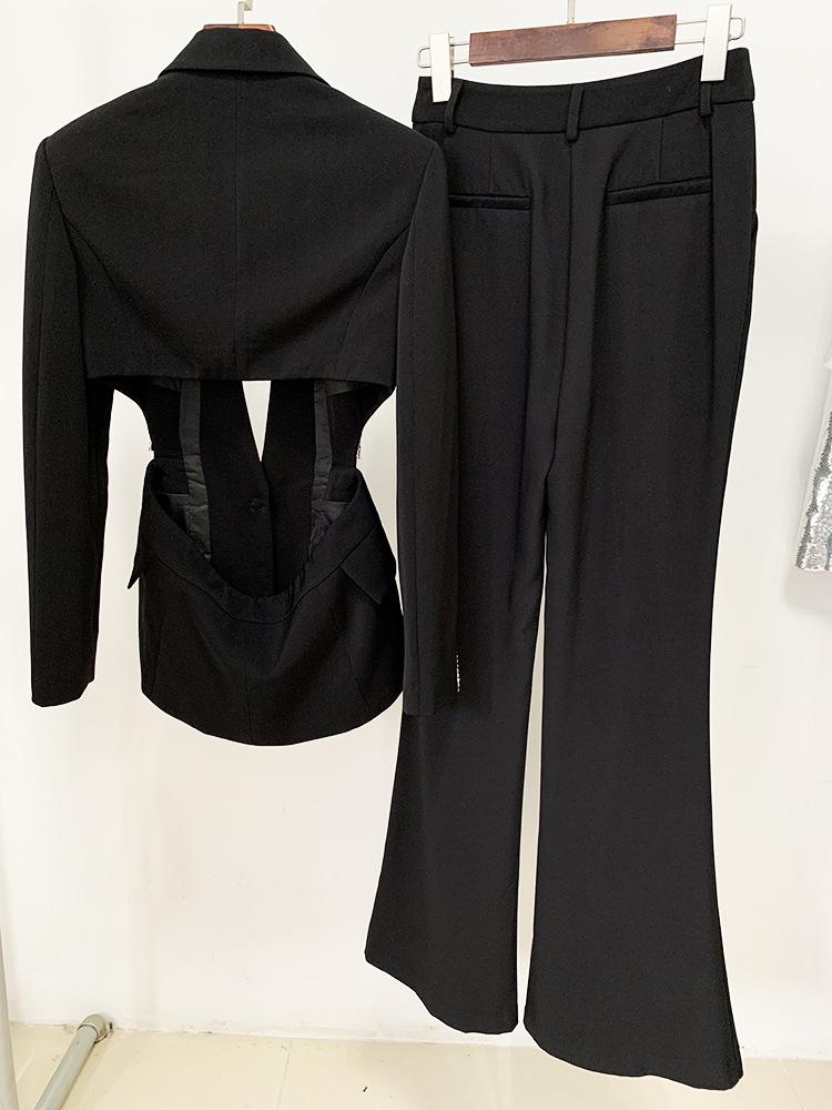 Skladem 2025 Šik Celebritami Cvočkované Sako a Kalhoty Set