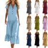 Women's Casual Long Dress with Button Front V-Neck Short Sleeves for Everyday Wear