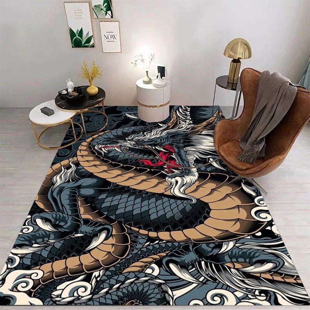 Chinese Dragon Pattern Floor Mat Various Styles With Dragons In Ink Style Yin Yang And Samurai Sword Scenes Rug For Home Decor