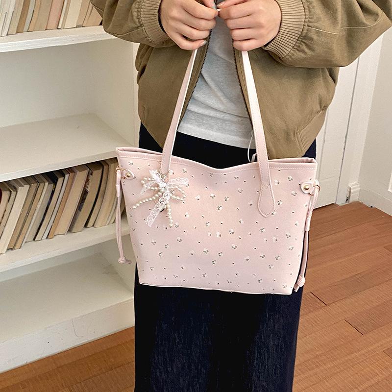 New Tote Bag, Korean Style Printed Large-Capacity Handbag, Textured Niche Design Casual Commuter Bag