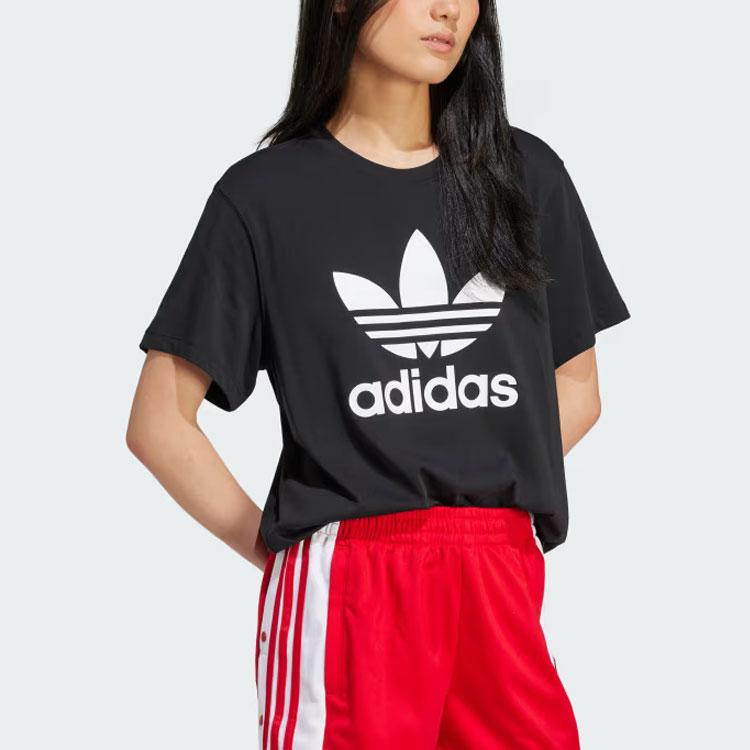 Adidas Originals Adicolor Trefoil Boxy Tee With Letter Logo Print Women Tops Black IU2422