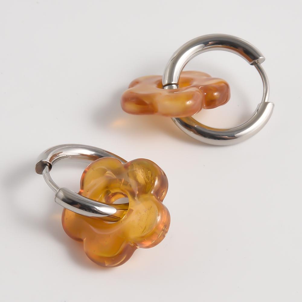 Bunte Blumen Glas Tropfen Anhänger Ohrringe Gold Farbe Kreis Ohrbügel Creolen Edelstahl Ohrringe Modeschmuck für Damen