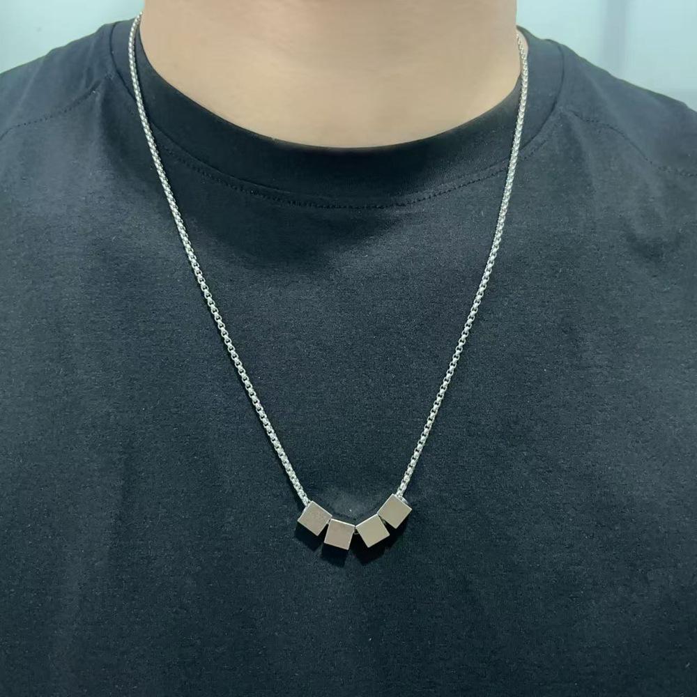 Titanium Steel Minimalist Men's Necklace with Cube Pendant - Trendy Clavicle Chain Accessory