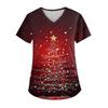 Women's V-neck Christmas Print Short-sleeved Pocket Side Slit Uniform Top