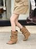 European and American style rivet pointed high-heeled boots women's 2025 new soft leather medium boots thin heel sexy trouser leg boots