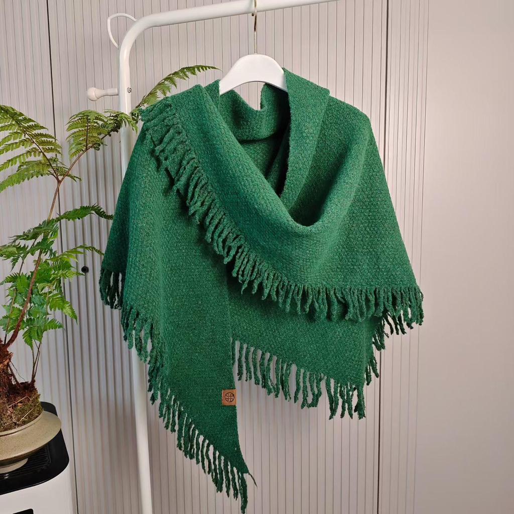 Women's High-End Thick Wool Knit Triangle Shawl - Warm, Versatile, Winter Cold-Proof for Air-Conditioned Rooms
