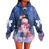 Ladies' Christmas Printed Bow Long Sleeved Loose Fitting Headband With Rope Hooded Sweatshirt Top