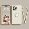 Liquid Silicone Case For 17 16 16e 15 13 Mini 14 12 11 Pro Max Plus Phone Holder Ring Stand Protect Cover Wrist Strap