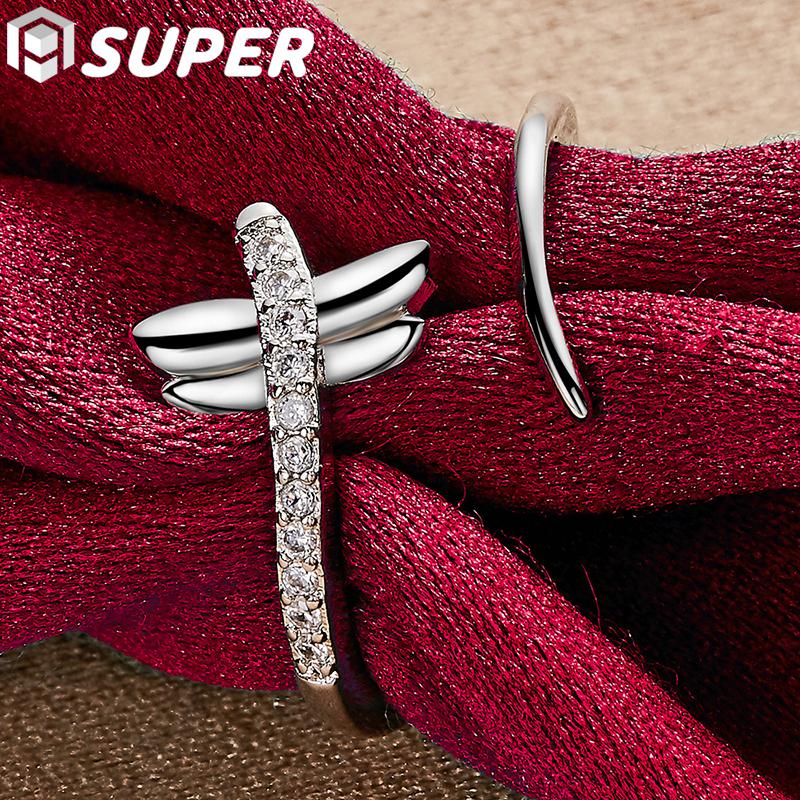 925 Sterling Silver Dragonfly AAA Zircon Opening Ring Jewelry