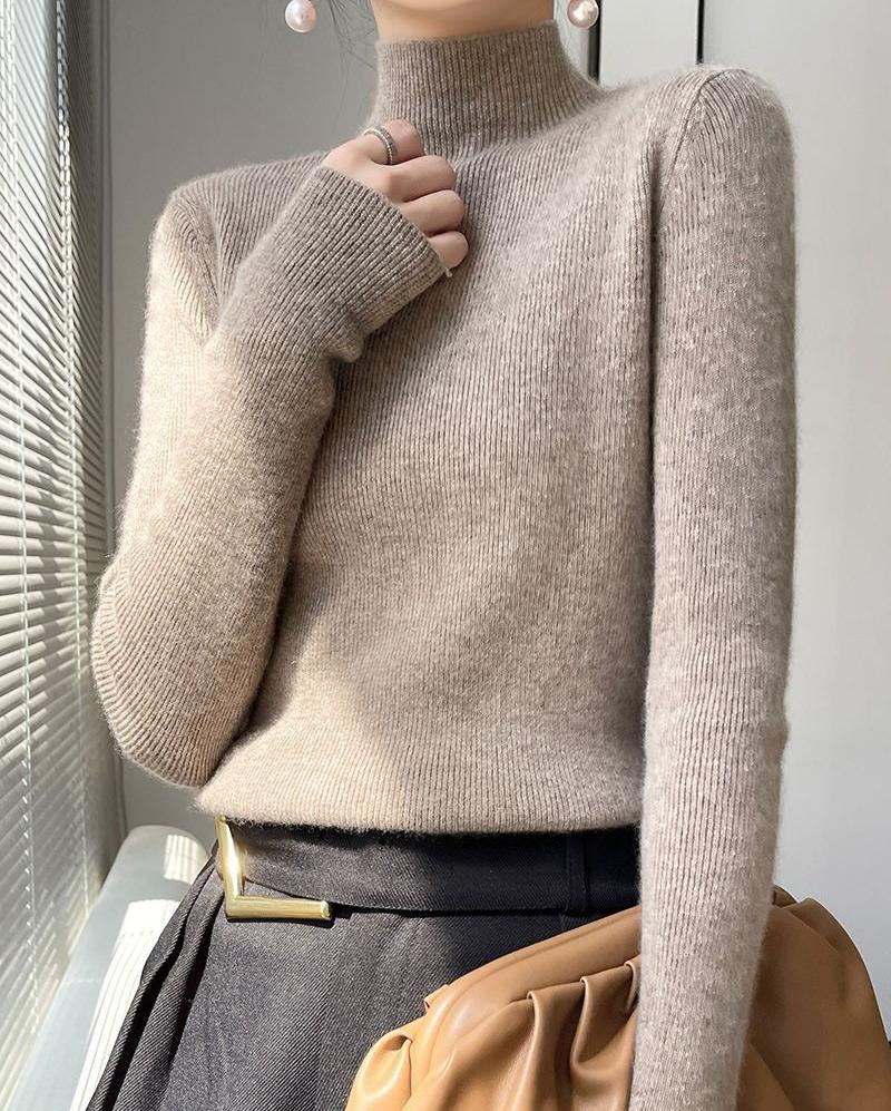 

Корейский элегантный полуводолазка облегающий мягкий базовый вязаный свитер осень-зима женский однотонный длинный рукав пуловер топы джемперы L коричневый