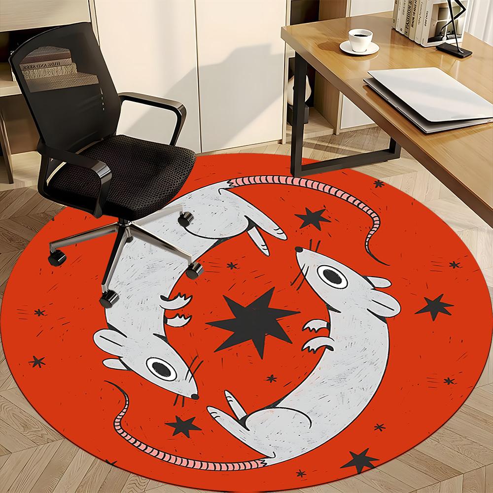 1pc Mouse Zodiac Office Round Area Rug,  Mat Suitable For Office, Under Office Chairs Bedroom Living Room Home Decor, Room Deco