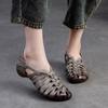 GKTINOO 2025 Summer New Genuine Leather Hollow Breathable Sandals Comfortable And Versatile Retro Women's Shoes