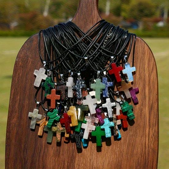 Natürlicher Edelstein Kreuz Anhänger Halskette, 18x25mm Kristallachat, DIY Schmuck Zubehör