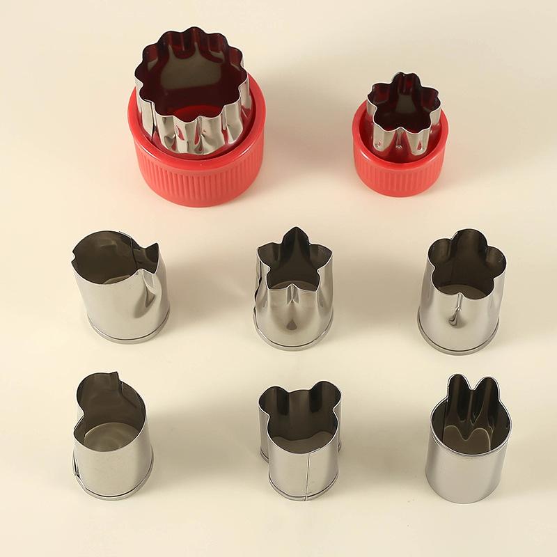 

Бытовая кухня, нарезка фруктов, нержавеющая сталь, формы для резки фруктов, печенья, детские дополнительные пищевые инструменты, нарезка фруктов с мультяшными животными 1 big 7 small PVC box красный