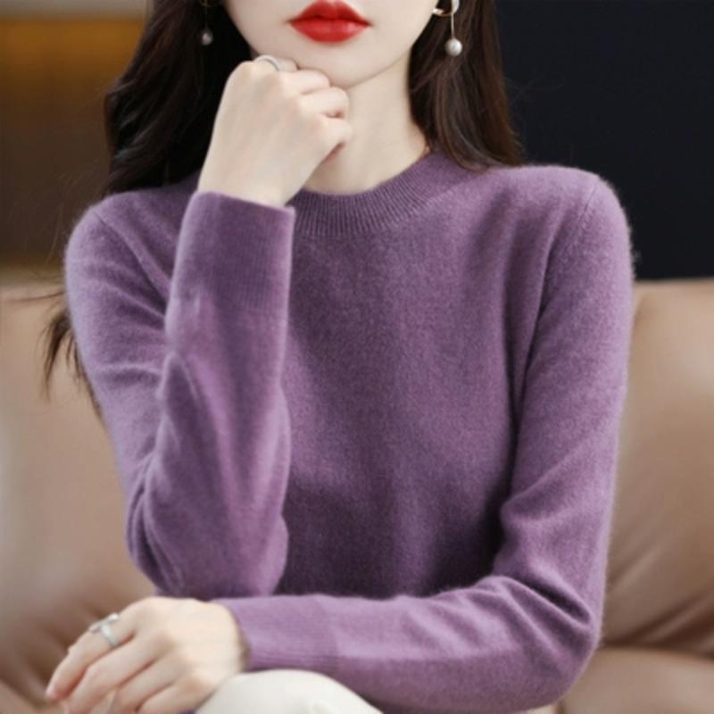 Autumn and Winter Round Neck Wool Knitted Sweater Base Sweater Loose Inner Layer Wool Women's Wool Top Fashionable and Versatile