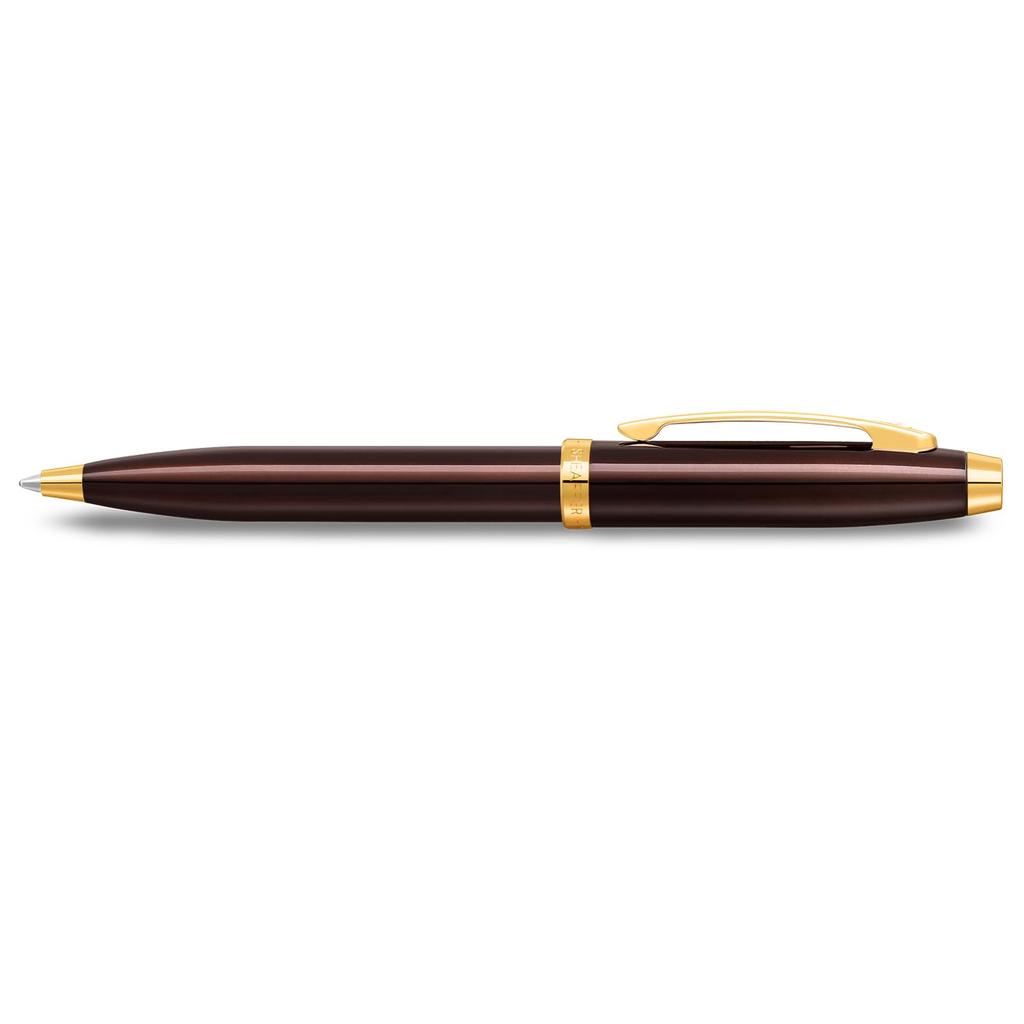 Sheaffer 100 9370 Glossy Coffee Brown Ballpoint Pen with PVD WP33791 Gold-Tone Trim,