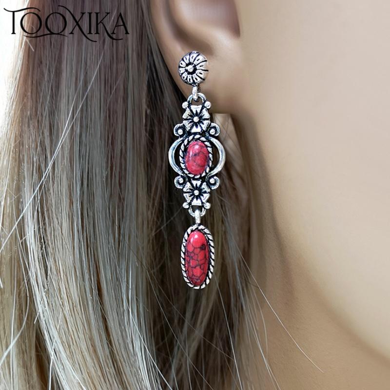 

Tooxika Винтажные резные цветочные серьги из красной бирюзы в этническом стиле для женщин