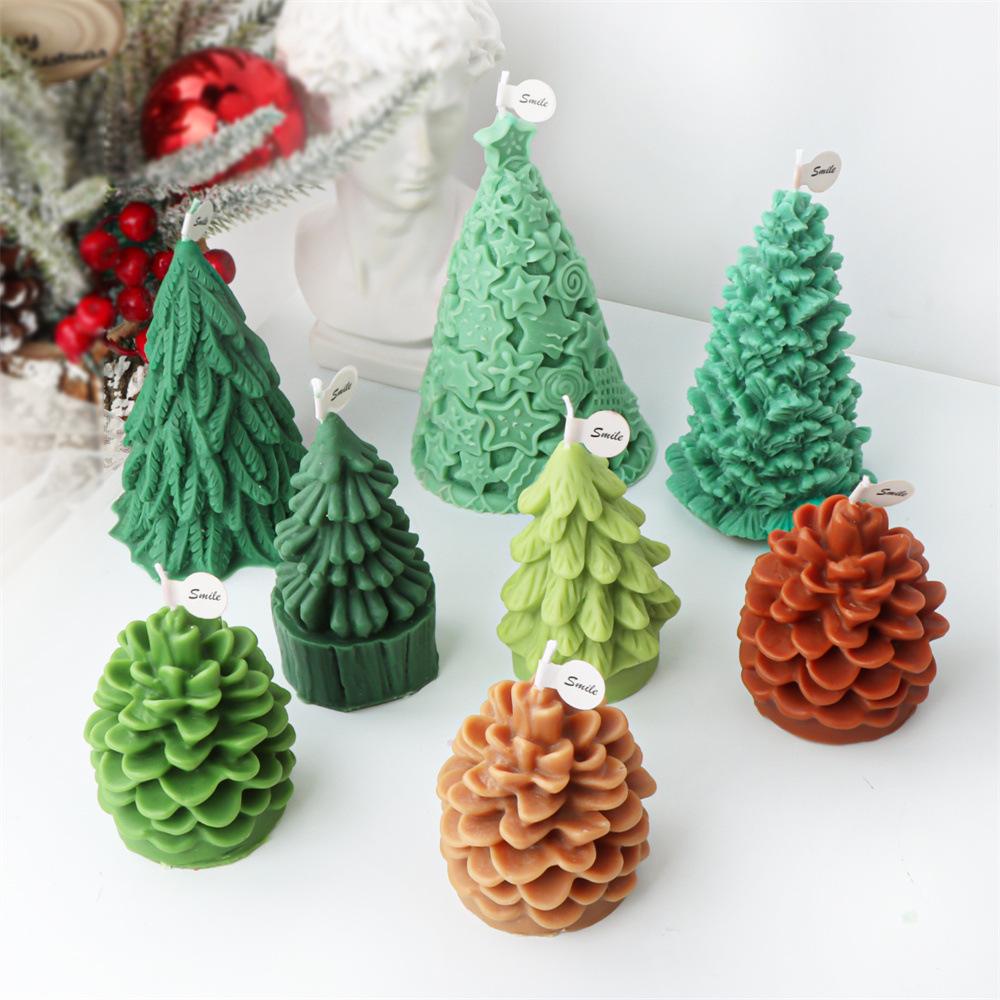 3D Fir Tree Christmas Tree Candle Silicone Mold Five Pointed Star Coniferous Christmas Tree Candle Silicone Mold