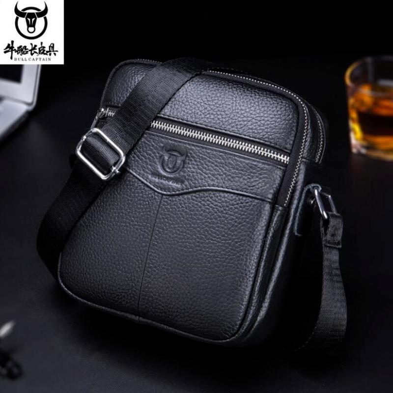 BULLCAPTAIN 2024 New Brand 100% cowhide men's bag shoulder bags high quality messenger small bag retro square luxury  handbag