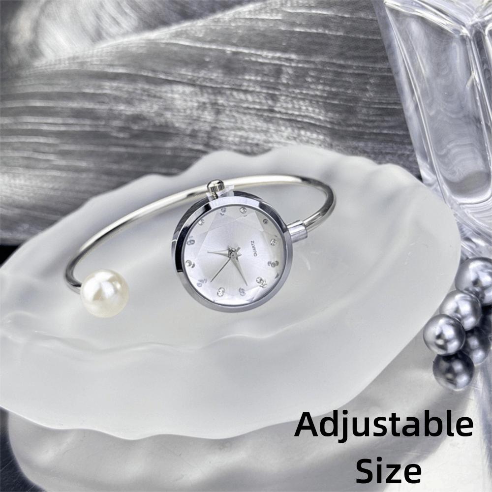 Elegant Alloy Ladies Quartz Wristwatch Vintage Rhinestone Bracelet Watch Imitation Pearl Rose Gold Small Dial Watch Women's