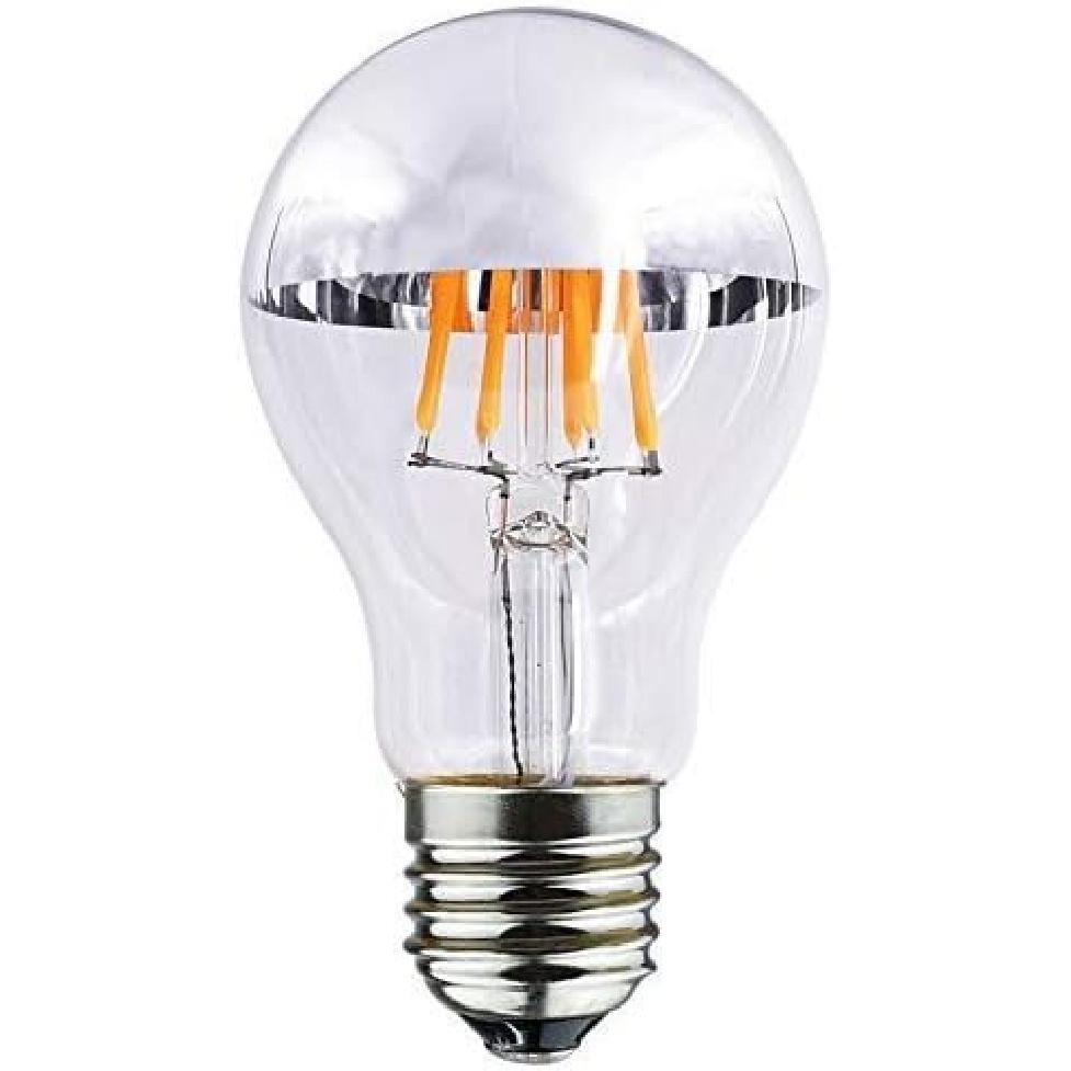 Half Chrome LED Filament Bulb A19 6W LED Light Bulb, Silver Bowl Tipped, E26 Base, Soft Warm White 2700K, 50W Equivalent, 110-120VAC, Dimmable (6)