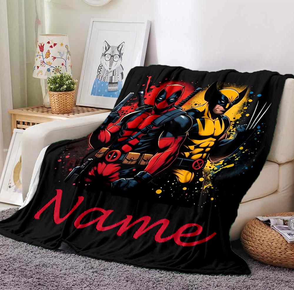 Custom Name Wolverine Deadpool Flannel Blanket Throw Blanket Soft Warm Sofa Bed Decor Unique Gift