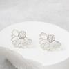 Silver Lotus Women's Stud Earrings Hollow Geometric Statement Small Earrings Rhinestone Tiny Ear Jewelry new