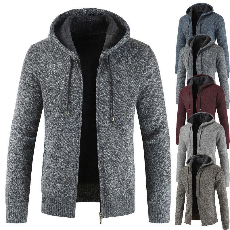 Stylish Men's Sweater Hoodie Featuring Long Sleeves And Plush Plaid Lining For Winter